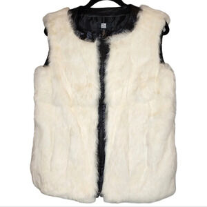 Saks Fifth Avenue Rabbit Fur Leather Zip Vest Women's Size Large Pockets
